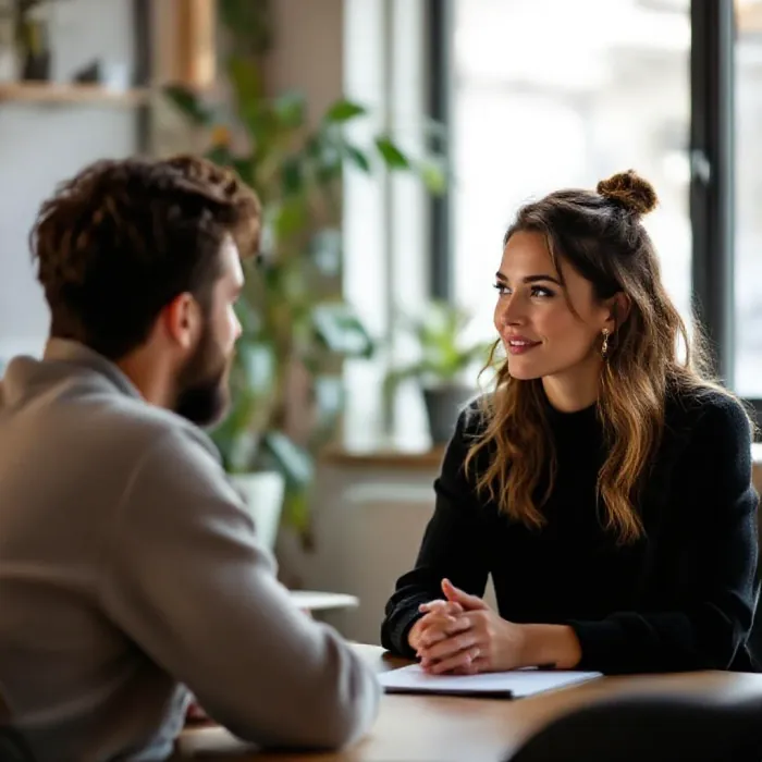 Two people in a coaching-style conversation