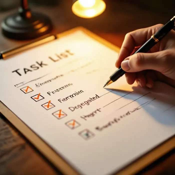 A task list on a piece of paper with some items circled in orange as high-pri…