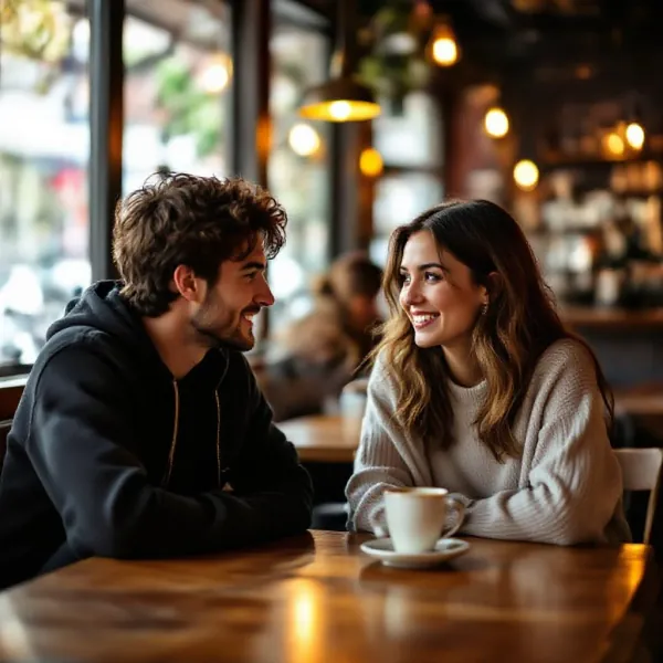 Two young people in a casual cafe setting