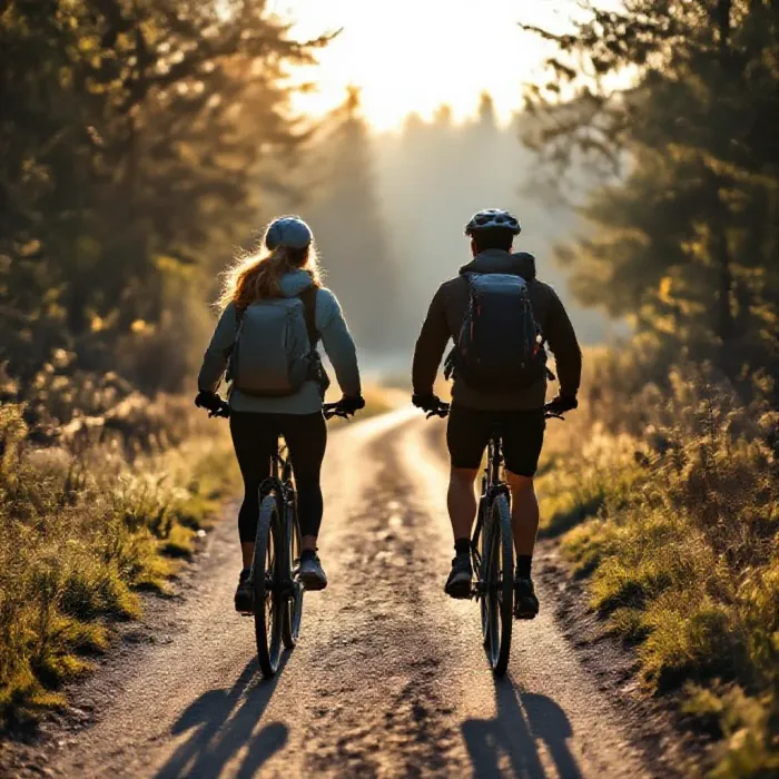 Two friends doing a shared outdoor activity, hiking