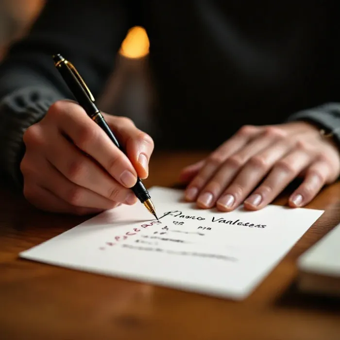 A person writing personal values on a card, a simple handwritten list, and …
